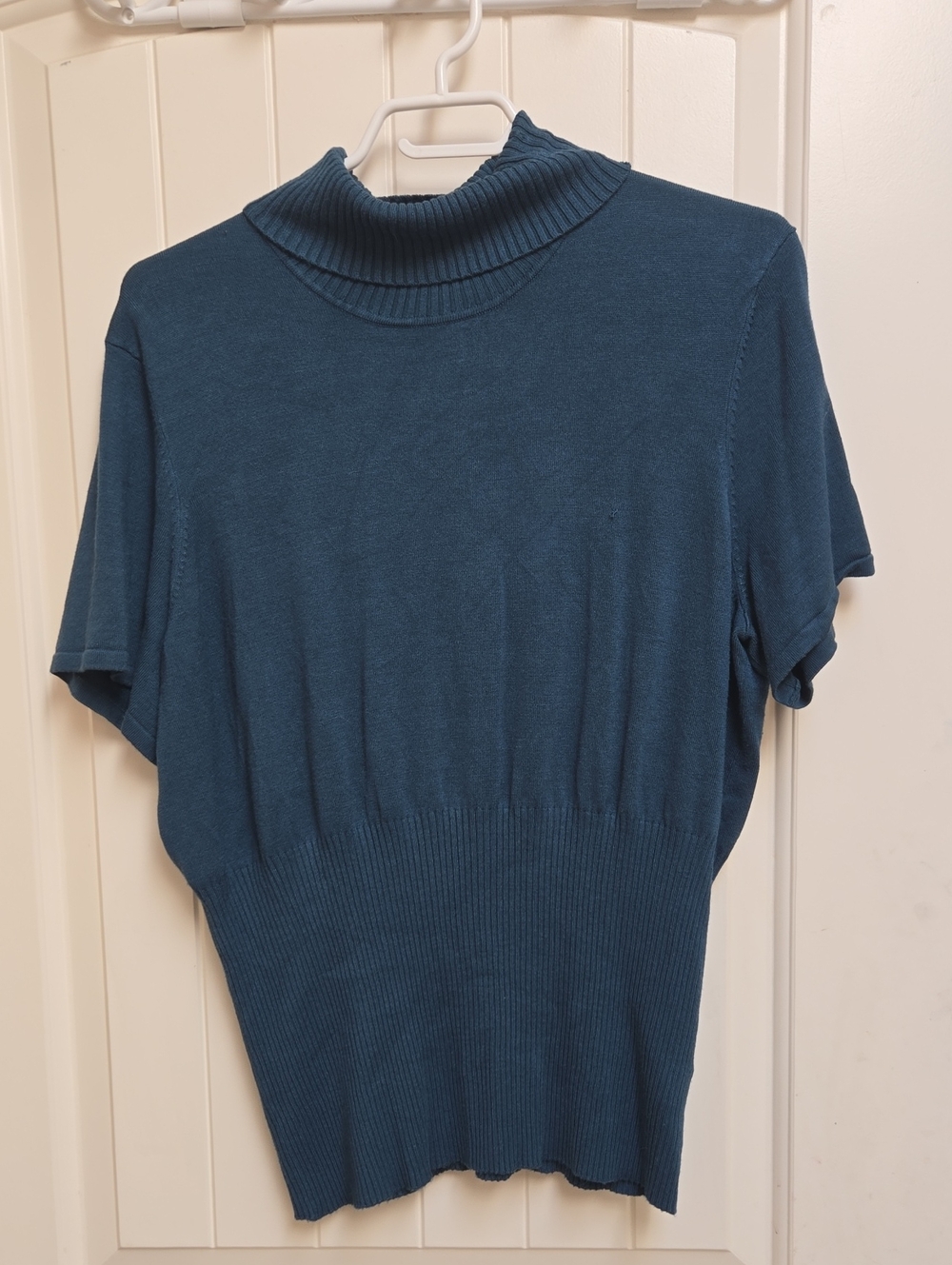 Addition Elle Plus Size 2x Teal Blue Ribbed Short Sleeve Knit Top Shirt